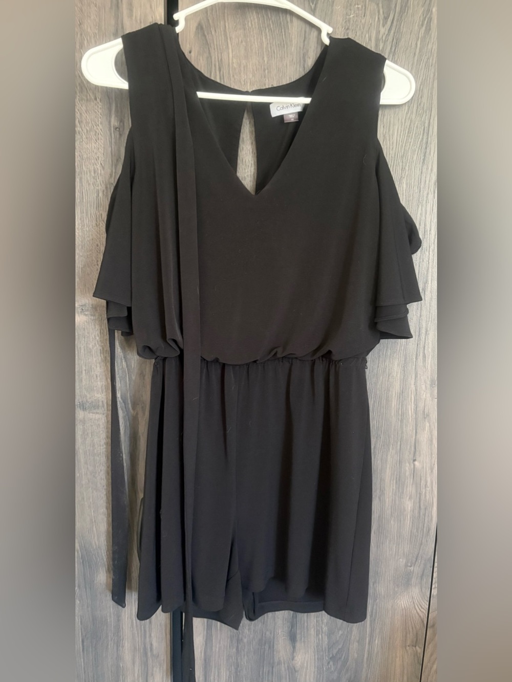 Calvin Klein Black Cold-Shoulder Romper with Tie